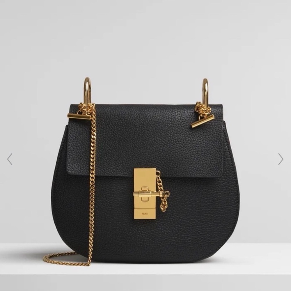 Chloe Black lamb skin leather Crossbody Bag with Gold Accents.